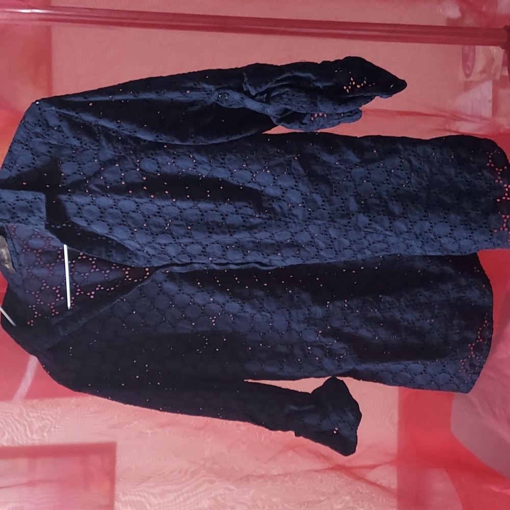 Navy blue woman's button-down blouse Large